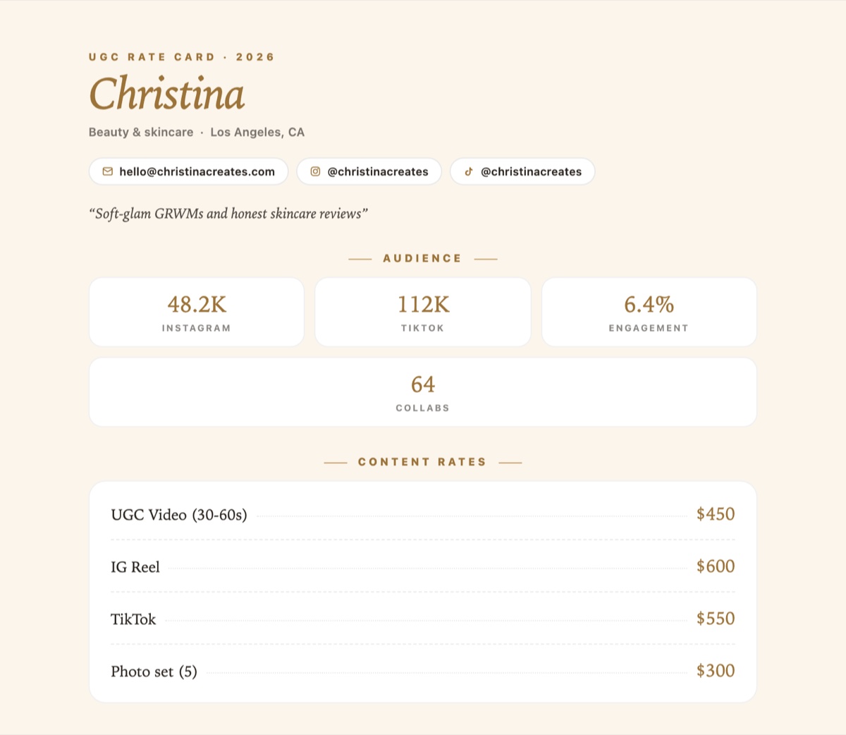 Editorial rate card template from UGC Planner